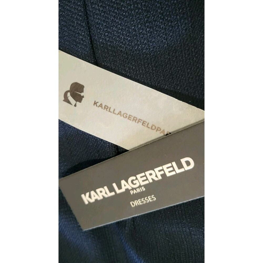 Karl Lagerfeld Timeless Sheath Dress Navy Chain Pearl Sz 6 Office Work Career - Picture 6 of 7